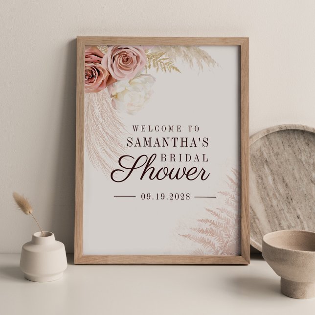Pampas Grass Terracotta Brautparty Begrüßung Poster (Pampas Grass Script Bridal Shower Sign Poster)