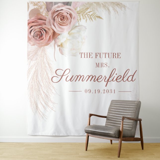 Pampas Grass Terracotta Brautparty Hintergrund Wandteppich (Beispiel)