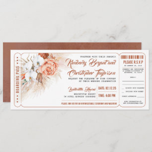 Pampas Grass Terracotta Floral Wedding Ticket Einladung
