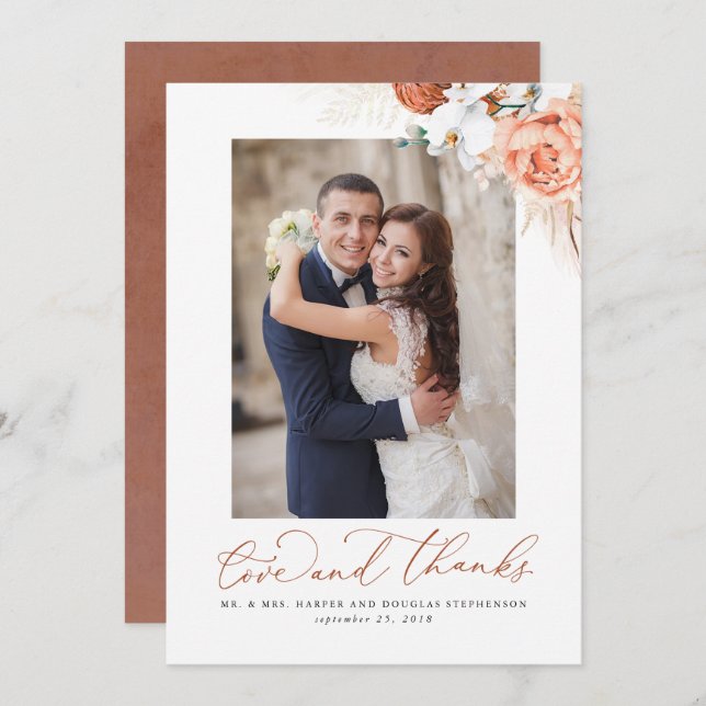 Pampas Grass Terracotta Floral Wedding Vielen Dank Dankeskarte (Vorne/Hinten)