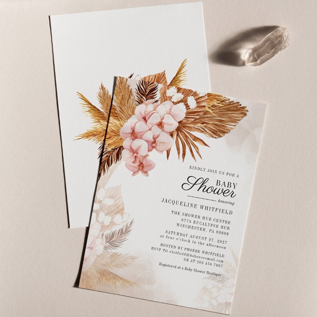 Pampas Grass Terracotta Kinderdusche Einladung (Pink Floral Pampas Grass Baby Shower Invitation)