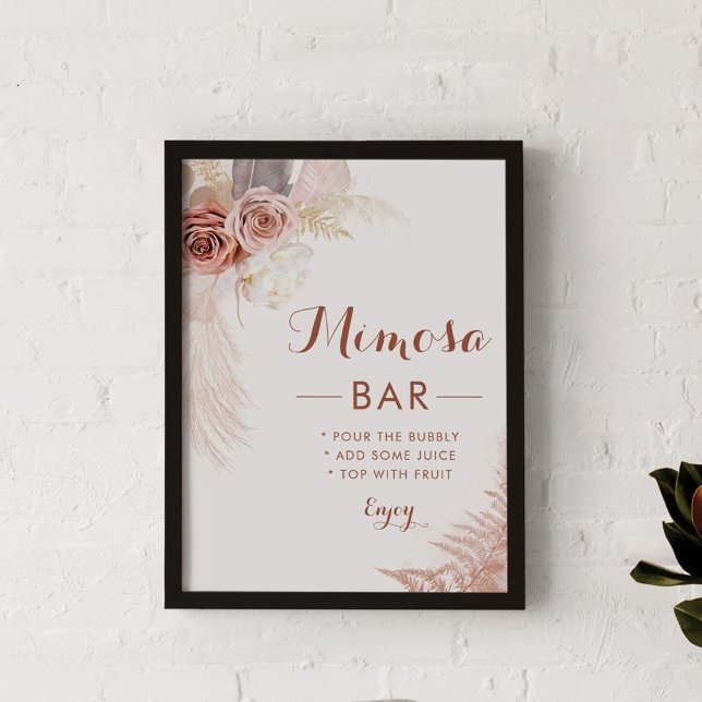 Pampas Grass Terracotta Mimosa Bar Sign Poster (Pampas Grass Bridal Shower Mimosa Bar Sign )