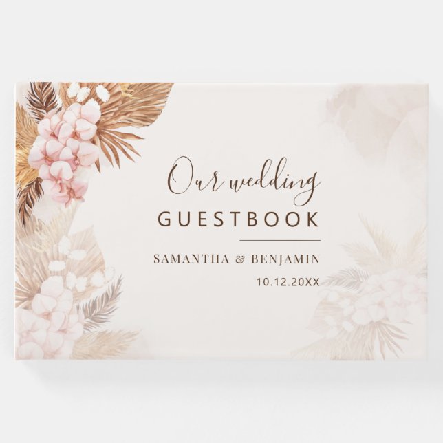 Pampas Grass Terracotta Rosa Blumenzehen Gästebuch (Vorderseite)