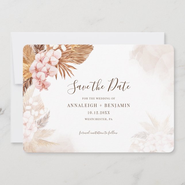 Pampas Grass Terracotta Rosa Flora Wasserfarbe Save The Date (Vorderseite)