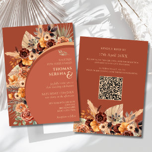 Pampas Grass Terracotta Rustic QR Code Wedding Einladung