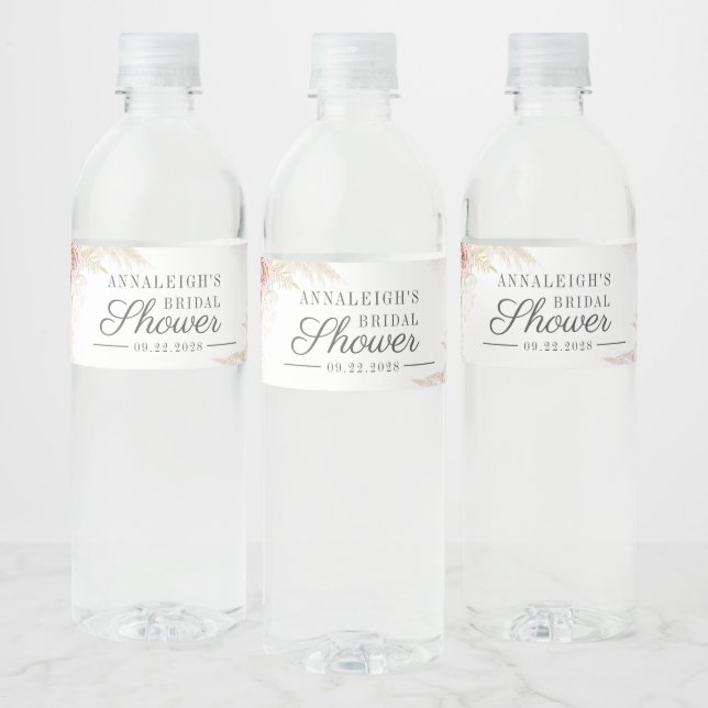 Pampas Grass Terracotta Script Brautparty Wasserflaschenetikett (Flaschen)