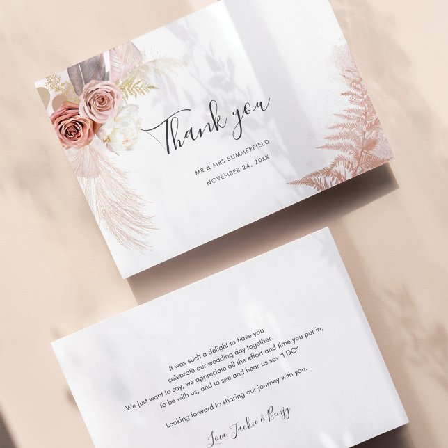 Pampas Grass Terracotta Wedding Dankeschön Karte (Pampas Grass Script Wedding Thank You Card)