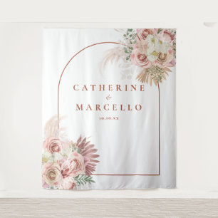 Pampas Grass Terracotta Wedding Foto Hintergrund Wandteppich