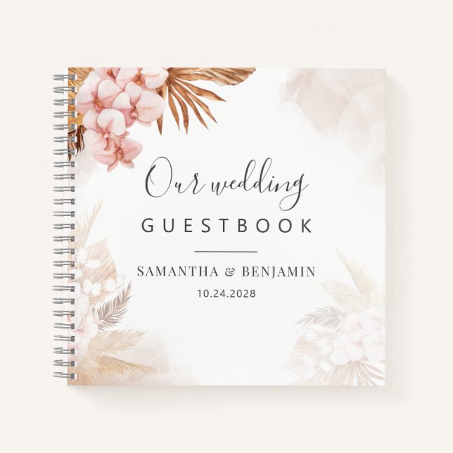 Pampas Grass Terracotta Wedding Guest Book Notizbuch (Vorderseite)