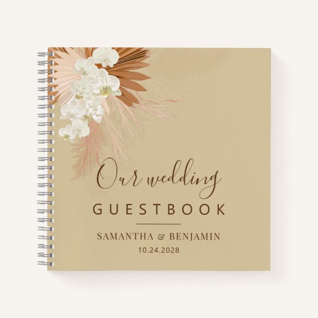 Pampas Grass Terracotta Wedding Guest Book Notizbuch (Vorderseite)