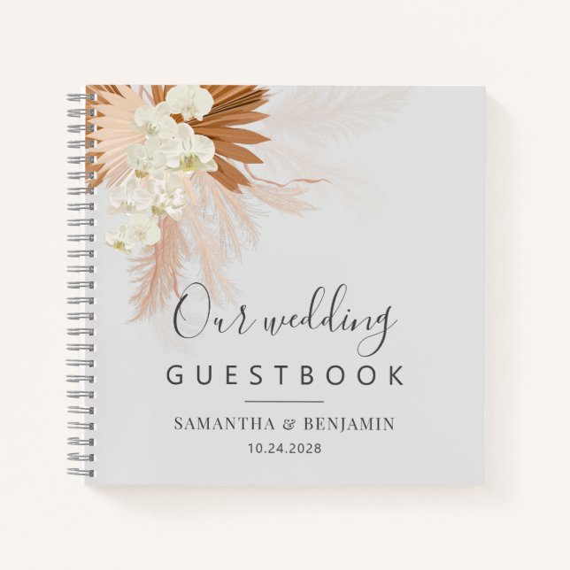 Pampas Grass Terracotta Wedding Guest Book Notizbuch (Vorderseite)