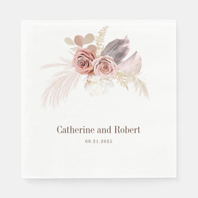 Pampas Grass Terracotta Wedding Paper Serviette (Vorderseite)