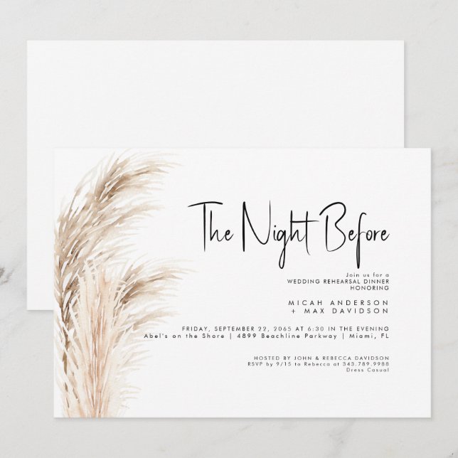 Pampas Grass The Night Before Probe Dinner Einladung (Vorne/Hinten)