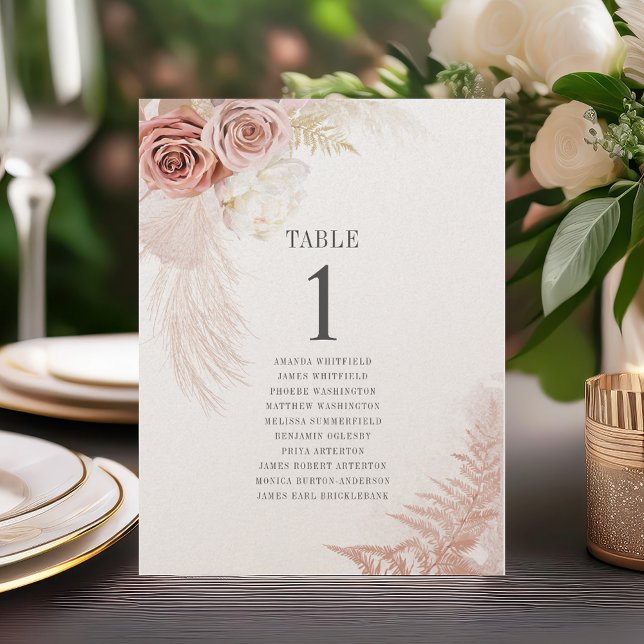 Pampas Grass Tischnummer 1 Hochzeitssattel (Pampas Grass Table Number 1 Wedding Seating Chart)