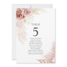 Pampas Grass Tischnummer 5 Hochzeitskarte