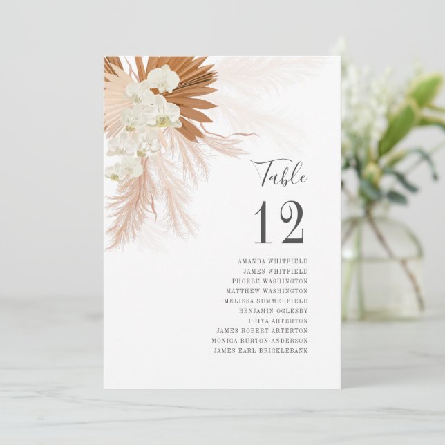 Pampas Grass Tischnummer Hochzeitsempfang (Stehend Vorderseite)