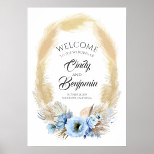 Pampas Grass und Dusty Blue Blume Hochzeit Begrüßu Poster