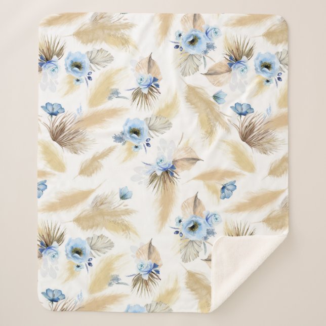 Pampas Grass und Dusty Blue Blumen Tropical Sherpadecke (Vorderseite)