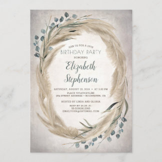 Pampas Grass und Greenery Boho Chic Geburtstag Einladung