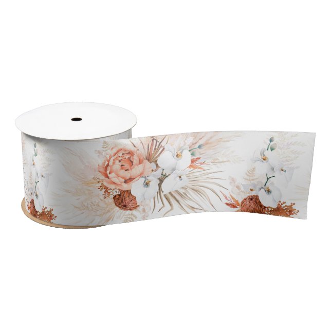 Pampas Grass und Terracotta Blume Satin Ribbon Satinband (Spule)