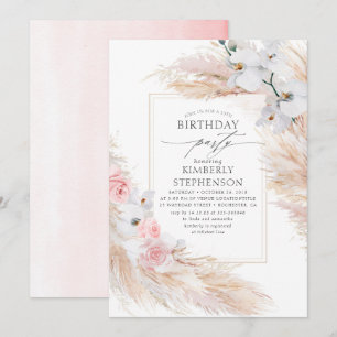 Pampas Grass und Weiße Orchideen Elegante Geburtst Einladung