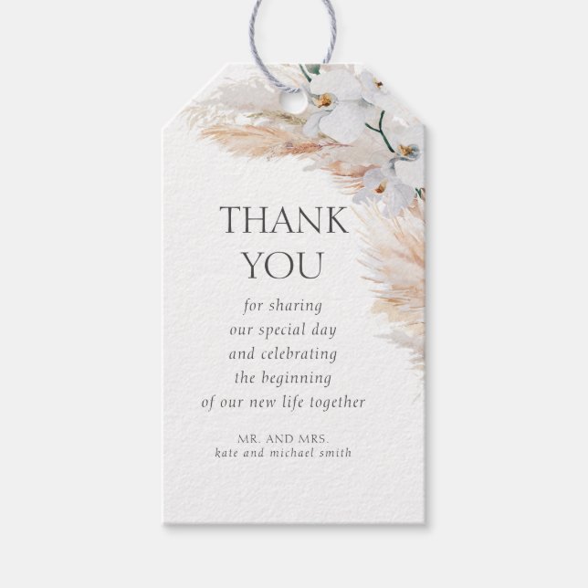 Pampas Grass und Weiße Orchideen Vielen Dank Geschenkanhänger (Vorderseite)