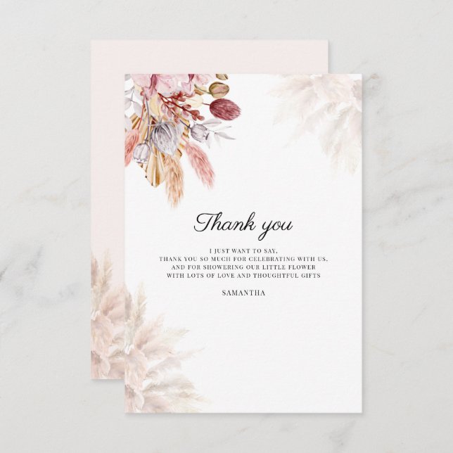 Pampas Grass Watercolor Babydusche Dankeskarte (Vorne/Hinten)