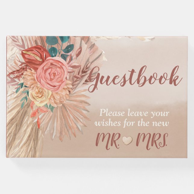 Pampas Grass Watercolor Terracotta Ombre Gästebuch (Vorderseite)