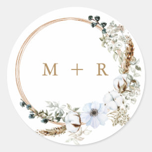 Pampas Grass Wedding Boho Terracotta Monogram Runder Aufkleber