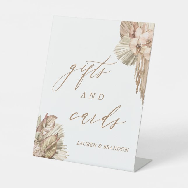 Pampas Grass Wedding Cards und Geschenke Pedestell Sockelschild (Vorderseite)