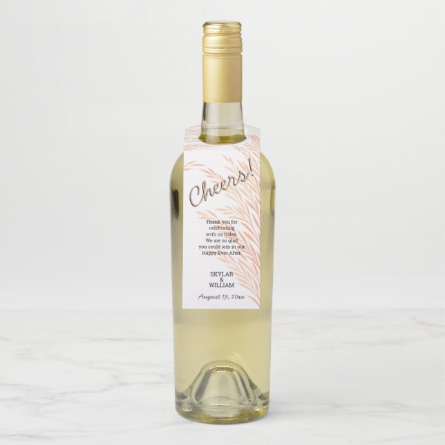 Pampas Grass Wedding Chic Reversible Cheers Flaschenanhänger (Auf Flasche)