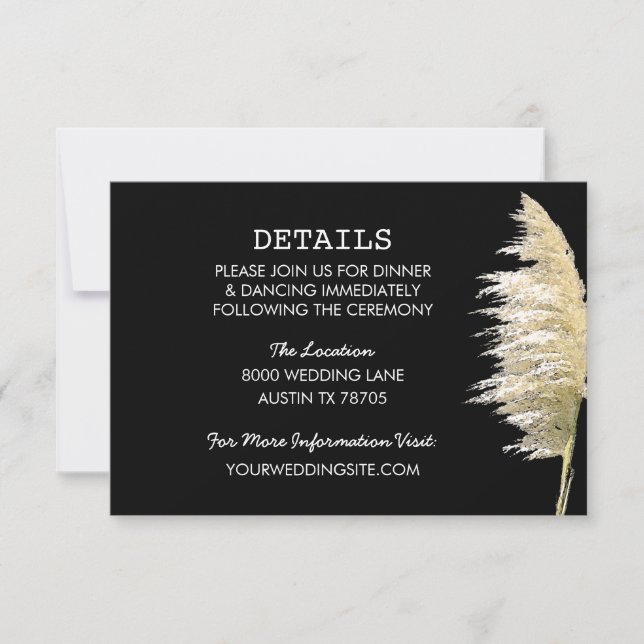Pampas Grass Wedding Details Flat Card Karte (Vorderseite)
