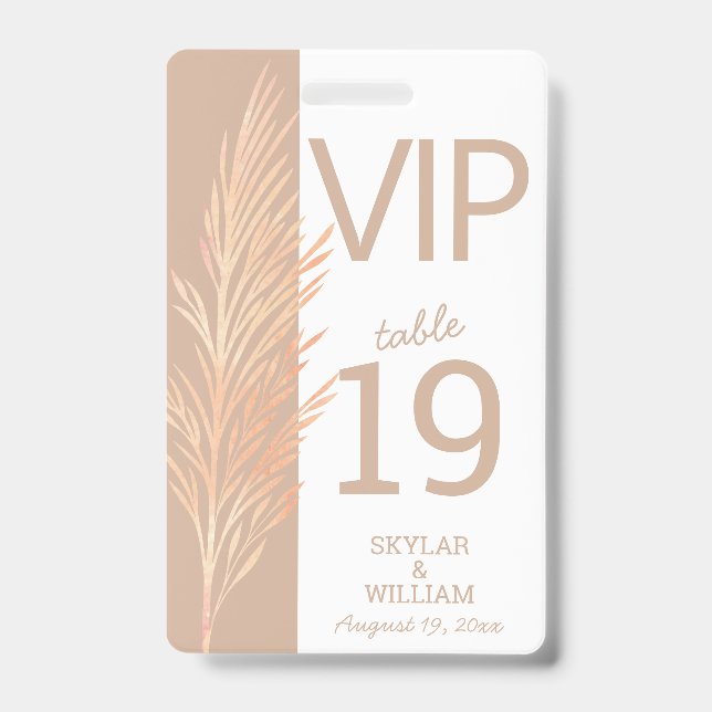 Pampas Grass Wedding Fun VIP Creative Platzkarte Ausweis (Vorderseite)