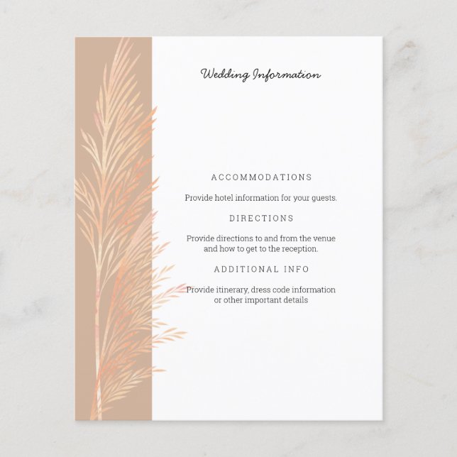 Pampas Grass Wedding Guest Info Willkommensbrief (Vorderseite)