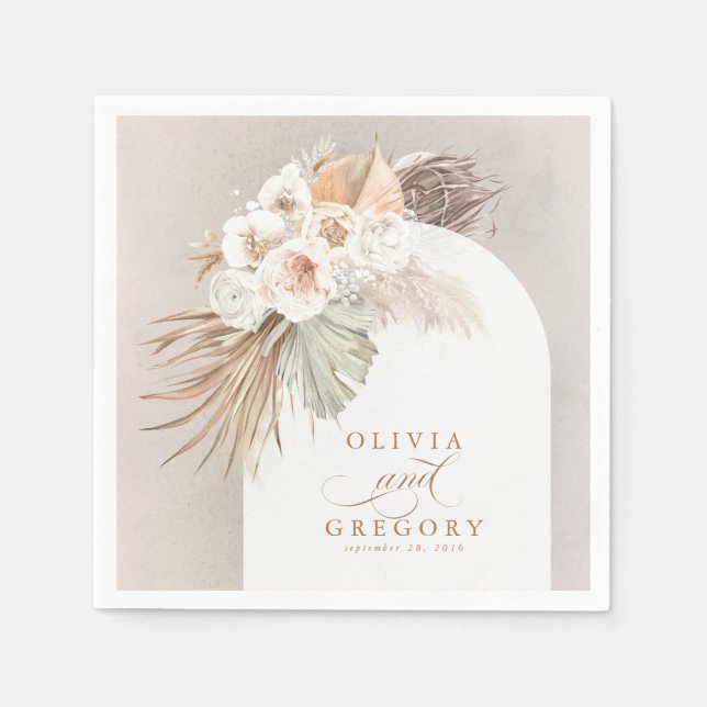 Pampas Grass White Floral Boho Wedding Serviette (Vorderseite)