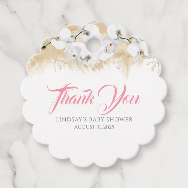 Pampas Grass White Orchids Kinderdusche Vielen Dan Geschenkanhänger (Vorderseite)