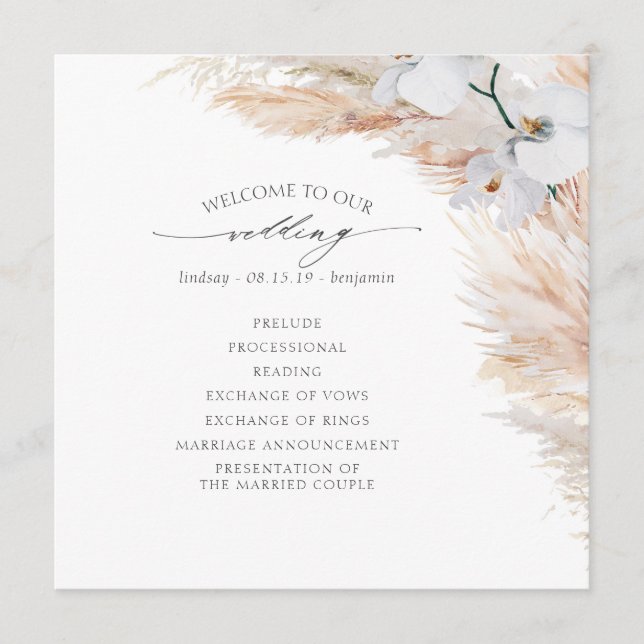 Pampas Grass White Orchids Tropical Wedding Programm (Vorderseite)