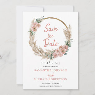 Pampas Grass Wreath Blush Rose Orchid Eukalyptus Save The Date
