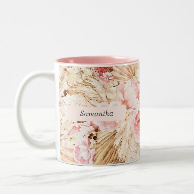 Pampas Grass Wüste tropisch rosa Blume Zweifarbige Tasse (Links)