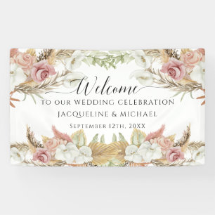 Pampas Greenerie Blush Pink Floral Beach Hochzeit Banner