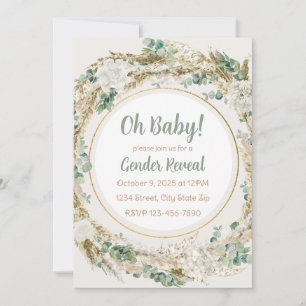 Pampas Greenery Neutral Tone Boho Gender Reveal Einladung