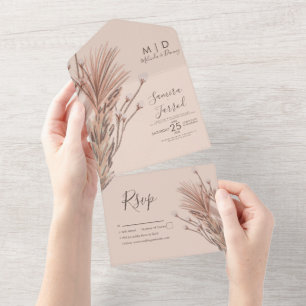 Pampas Handgezeichnete Boho-Erdige Hochzeit All In One Einladung
