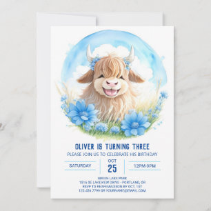 Pampas Highland Cow Wildblume Kindergeburtstag Einladung
