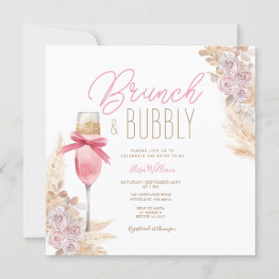 Pampas Pink Bow Brunch & Bubbly Brautparty Einladung