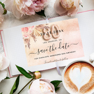 Pampas-Rose-Save the Date-Karte zum 80. Geburtstag