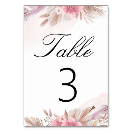Pampas-Rose und Champagner Boho-Chic-Hochzeit Tischnummer