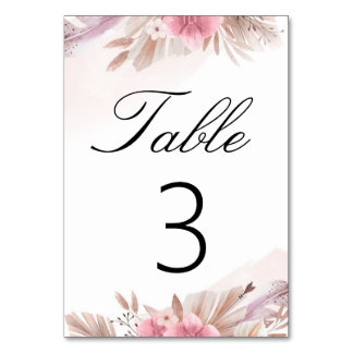 Pampas-Rose und Champagner Boho-Chic-Hochzeit Tischnummer