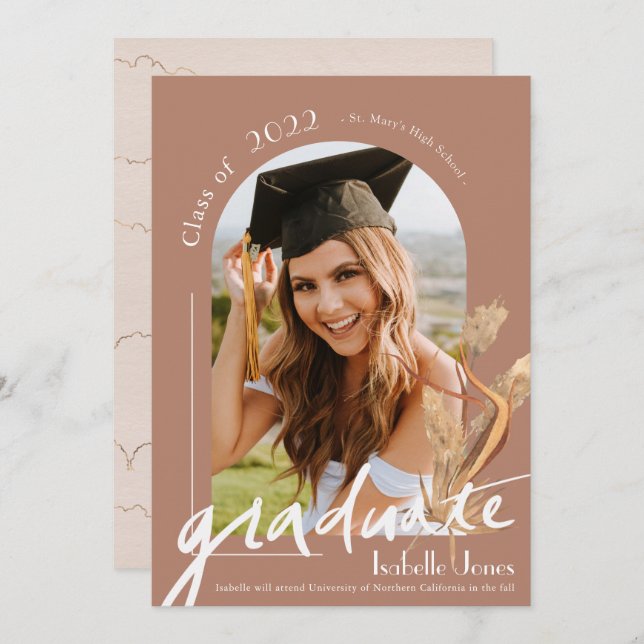 Pampas Terracotta Foto Abschluss Annoucement Einladung (Vorne/Hinten)