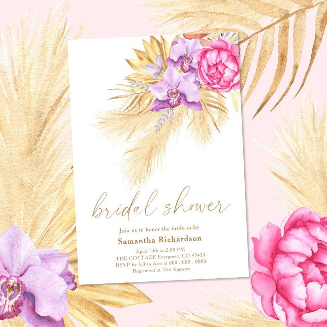 Pampas-Trockenrasen Boho Pink-Brautparty Einladung (Von Creator hochgeladen)