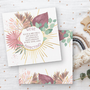 Pampas und Eukalyptus Neutrale Boho Schwangerschaf Ankündigung